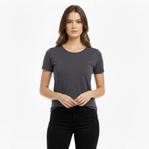 Kadın T-Shirt Bisiklet Yaka Slim Fit Likralı Tişört Günlük Basic Body - Füme