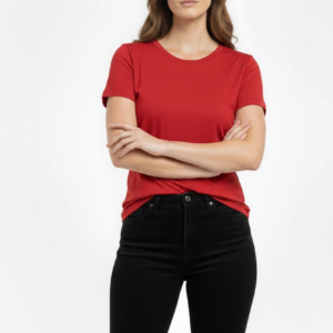 Kadın Bisiklet Yaka Slim Fit Likralı Tişört - Kırmızı