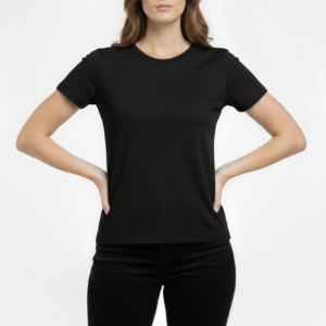Kadın T-Shirt Bisiklet Yaka Slim Fit Likralı Tişört Günlük Basic Body - Siyah