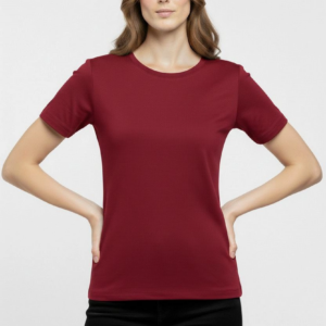 Kadın Bisiklet Yaka Slim Fit Likralı Tişört - Bordo