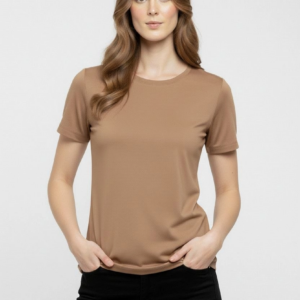 Kadın T-Shirt Bisiklet Yaka Slim Fit Likralı Tişört Günlük Basic Body - Kahverengi