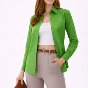 Kadın Uzun Kollu Gömlek Düğmeli Klasik Yaka Günlük ve Ofis Şıklığına uygun - Yeşil