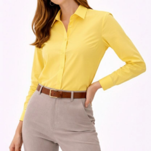 Kadın Uzun Kollu Gömlek Düğmeli Klasik Yaka Günlük ve Ofis Şıklığına uygun - Sarı