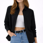 Kadın Uzun Kollu Gömlek Düğmeli Klasik Yaka Günlük ve Ofis Şıklığına uygun - Siyah