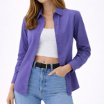 Kadın Uzun Kollu Gömlek Düğmeli Klasik Yaka Günlük ve Ofis Şıklığına uygun - Mor