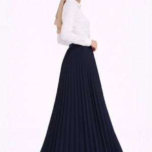 Tesettür Beyaz Gömlekli Pliseli Etek İkili Takım Gündelik ve Ofis Şıklığı - Lacivert