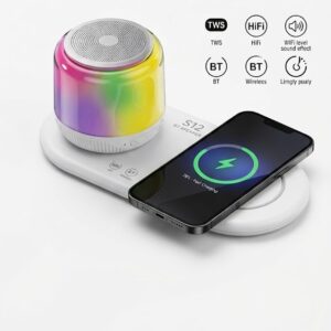 S12 Bluetooth Hoparlör & Kablosuz Şarj Standı – RGB Işıklı, TWS Destekli