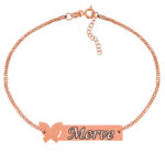 Gümüş Rose Kişiye Özel Kelebek İsimli Bayan Bileklik