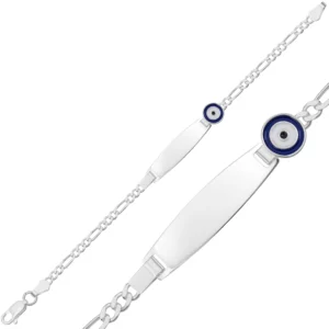 Kişiye Özel Koyu Mavi Nazar Figürlü Gümüş Çocuk Künyesi