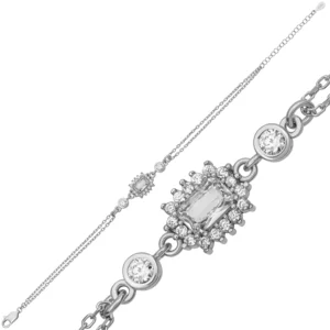 Gümüş Zirkon Taşlı Dikdörtgen Kadın Bileklik