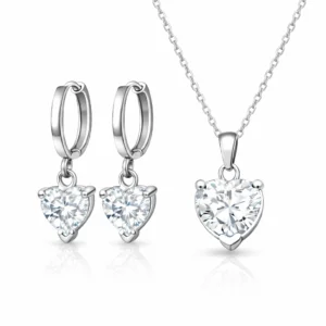 Gümüş Beyaz Taşlı Kalpli Kadın Set