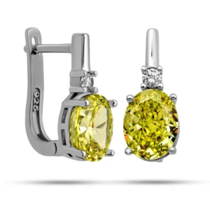 Gümüş Ice Cut Oval Sitrin Zirkon Taşlı Kadın Küpe