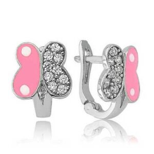 Gümüş Pembe Kelebek Çocuk Küpesi