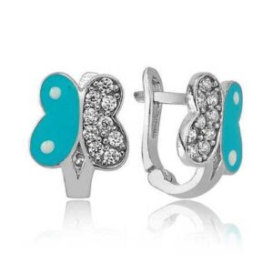 Gümüş Mavi Kelebek Çocuk Küpesi