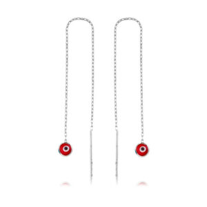 Gümüş Zincirli Kırmızı Nazar Küpe