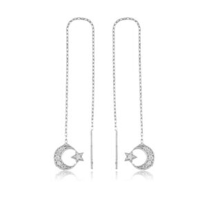 Gümüş Zincirli Ay Yıldız Küpe
