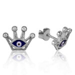 Gümüş Nazarlı Kraliçe Tacı Çivili Küpe