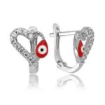 Gümüş Kırmızı Kalpli Çocuk Küpesi