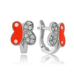 Gümüş Turuncu Kelebek Çocuk Küpesi