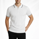 Erkek Fermuarlı Yaka Fitilli Triko Kısa Kollu Regular Fit Tişört - Beyaz