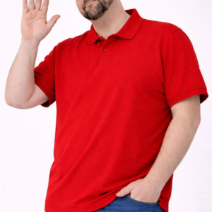 Erkek Pike Kumaş Düğmeli Yaka Battal Büyük Beden Günlük Kısa kol Tişört T-shirt - Kırmızı