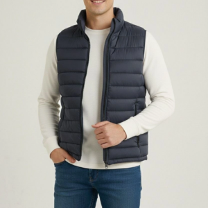 Erkek Şişme Fermuarlı Yelek Su itici Kapitone Astarlı Cepli Hafif Spor Kalıp - Lacivert