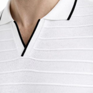 Erkek Triko Yakalı Düğmesiz Açık Yaka Fitilli Kısa Kollu Regular Fit Tişört - Beyaz