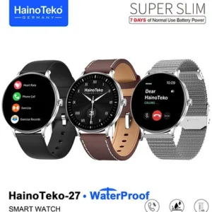 HainoTeko-27 Waterproof Akıllı Saat – Amoled Ekran, Bluetooth Arama, 3 Kordonlu, Gümüş
