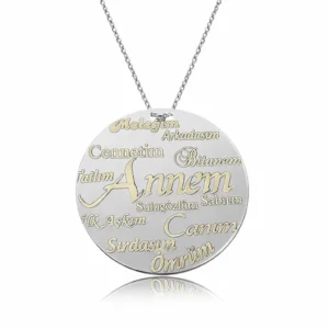 Gümüş Annem Yazılı Plakalı Bayan Kolye