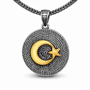 Gümüş Ay Yıldızlı Erkek Kolye