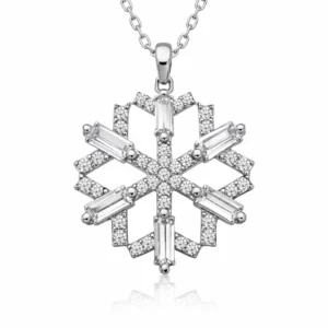 Gümüş Baget Taşlı Kar Tanesi Kolye