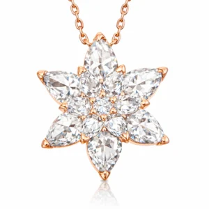 Gümüş Rose Beyaz Lotus Çiçeği Kolye