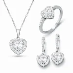 Gümüş Beyaz Taşlı Kalpli Kadın Set