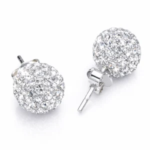 Gümüş Beyaz Taşlı Top Çivili Küpe