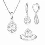 Gümüş Beyaz Zirkon Taşlı Damla Kadın Set