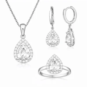 Gümüş Beyaz Zirkon Taşlı Damla Kadın Set