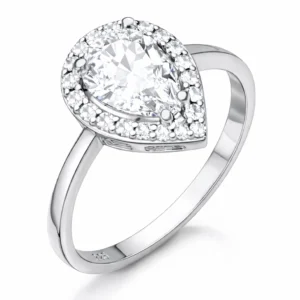 Gümüş Beyaz Zirkon Taşlı Damla Kadın Yüzük