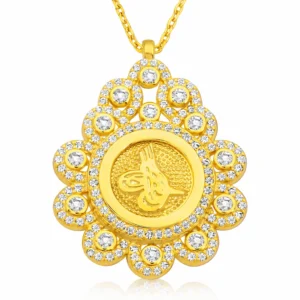 Gümüş Damla Çerçeveli Tuğra Bayan Kolye