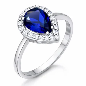 Gümüş Damla Safir Taşlı Kadın Yüzük