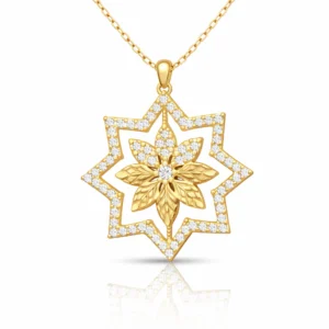 Gümüş Yıldız Çiçek Motifli Altın Kaplama Kolye