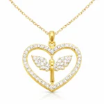 Gümüş Gold Mikail Meleği Figürlü Kalp Kadın Kolye