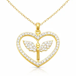 Gümüş Gold Mikail Meleği Figürlü Kalp Kadın Kolye