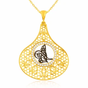 Gümüş Gold Tuğra Bayan Kolye