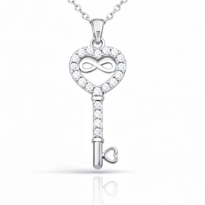 Gümüş Kalpli Sonsuzluk Anahtar Kadın Kolye