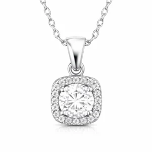 Gümüş Kare Montür Tek Taş Kadın Kolye