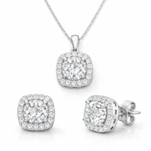 Gümüş Kare Montür Tek Taş Kadın Set