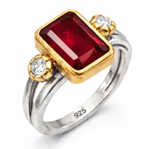 Gümüş Kırmızı Zirkon Taşlı Otantik Kadın Yüzük