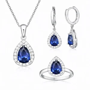 Gümüş Lacivert Zirkon Taşlı Damla Kadın Set