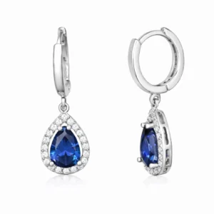 Gümüş Lacivert Zirkon Taşlı Damla Küpe