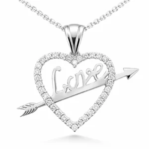 Gümüş Love Oklu Kalp Bayan Kolye